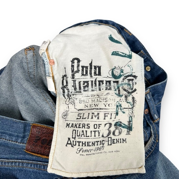 Polo Ralph Lauren 018 Slim Straight Jeans Blue Denim Distressed Preppy Sz 36/38 - Picture 4 of 7